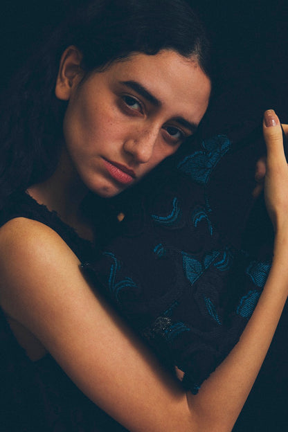 EBONY Collaboration ANNIE -Flower Cut Jacquard- black × blue